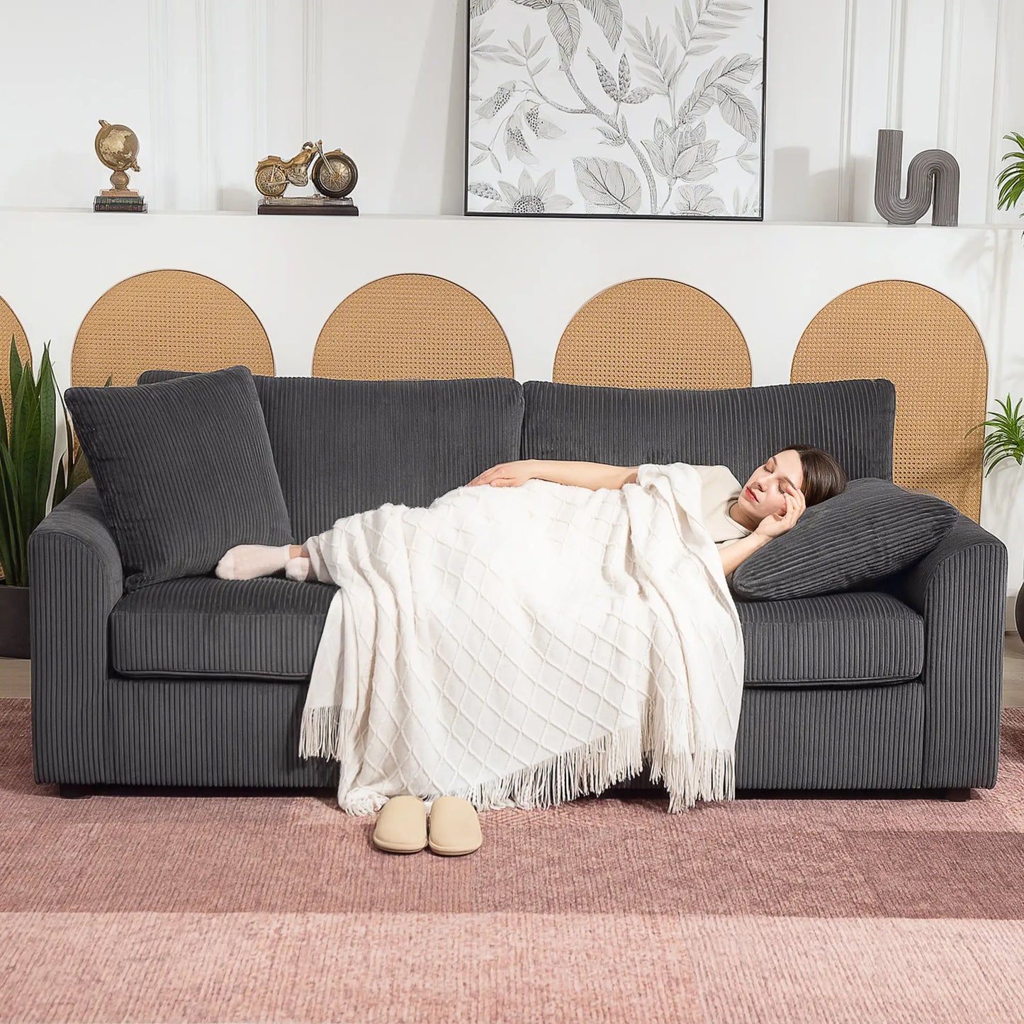 83.5" 3 Seater Sofa, Modern Upholstered Couch, Dark Grey 3-Seater Sofas at Gallery Canada