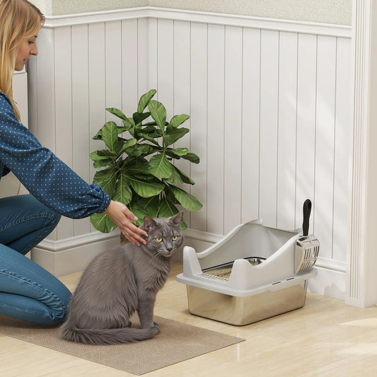 Stainless Steel Cat Litter Box, 17" x 13" x 10", Metal Scoop, Grey Cat Litter Box Enclosures Stainless Steel, Grey at Gallery Canada