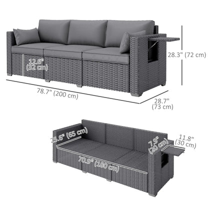3 Seater Wicker Patio Sofa, 6" Thick Cushions, Deep Seating, Grey Patio Furniture Sets at Gallery Canada