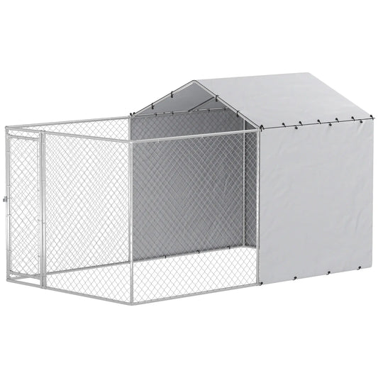Galvanized Steel Dog Kennel, Waterproof UV-Resistant Cover, 13.1' x 7.5' x 7.5' Houses, Kennels & Pens Silver at Gallery Canada