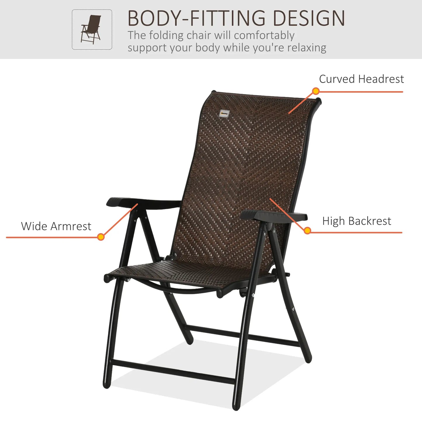 Ensemble de 2 chaises pliantes inclinables en rotin, osier d'extérieur, marron