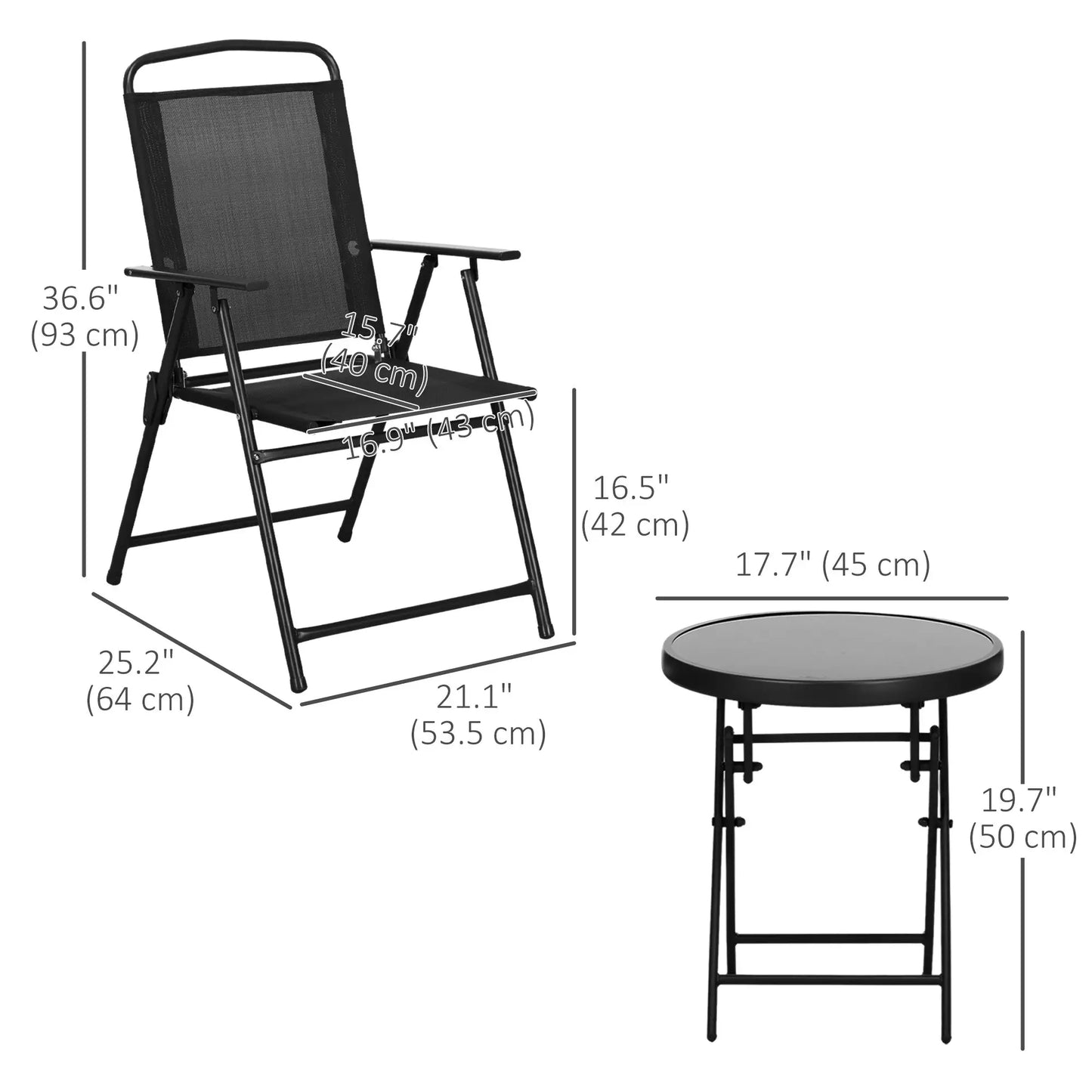 3-Piece Bistro Set, Foldable Patio Furniture, Mesh Chairs, Glass Table, Black Bistro Sets at Gallery Canada