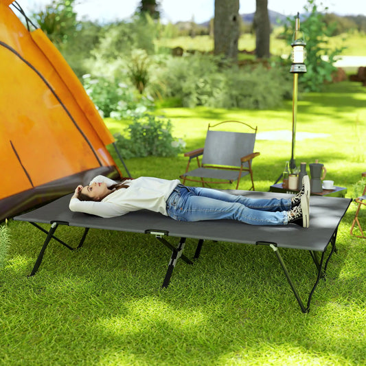 Two Person Folding Camping Cot, Portable Double Cot, 76", Dark Grey Camping Cots Dark Grey at Gallery Canada