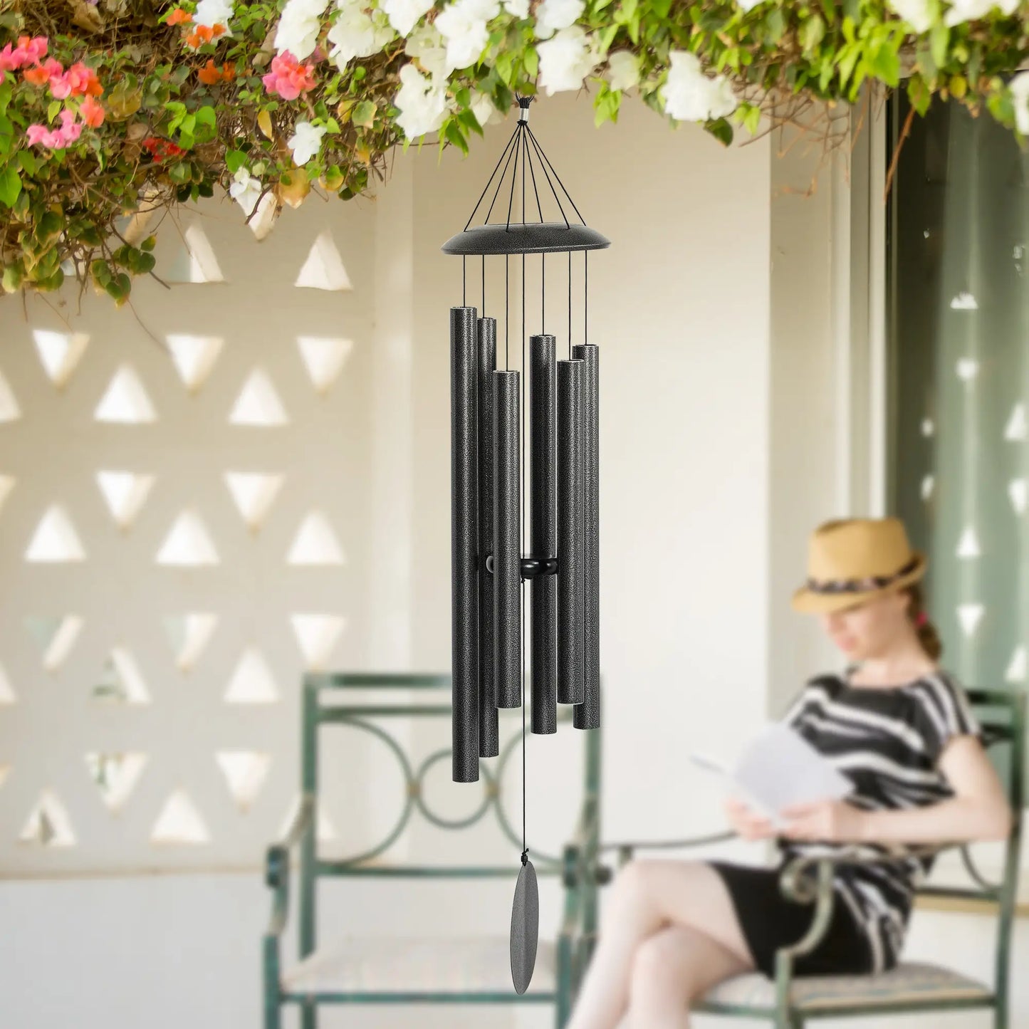 45" Deep Tone Wind Chime, 6 Aluminum Tubes, Outdoor Decor, Dark Grey Garden Decor at Gallery Canada