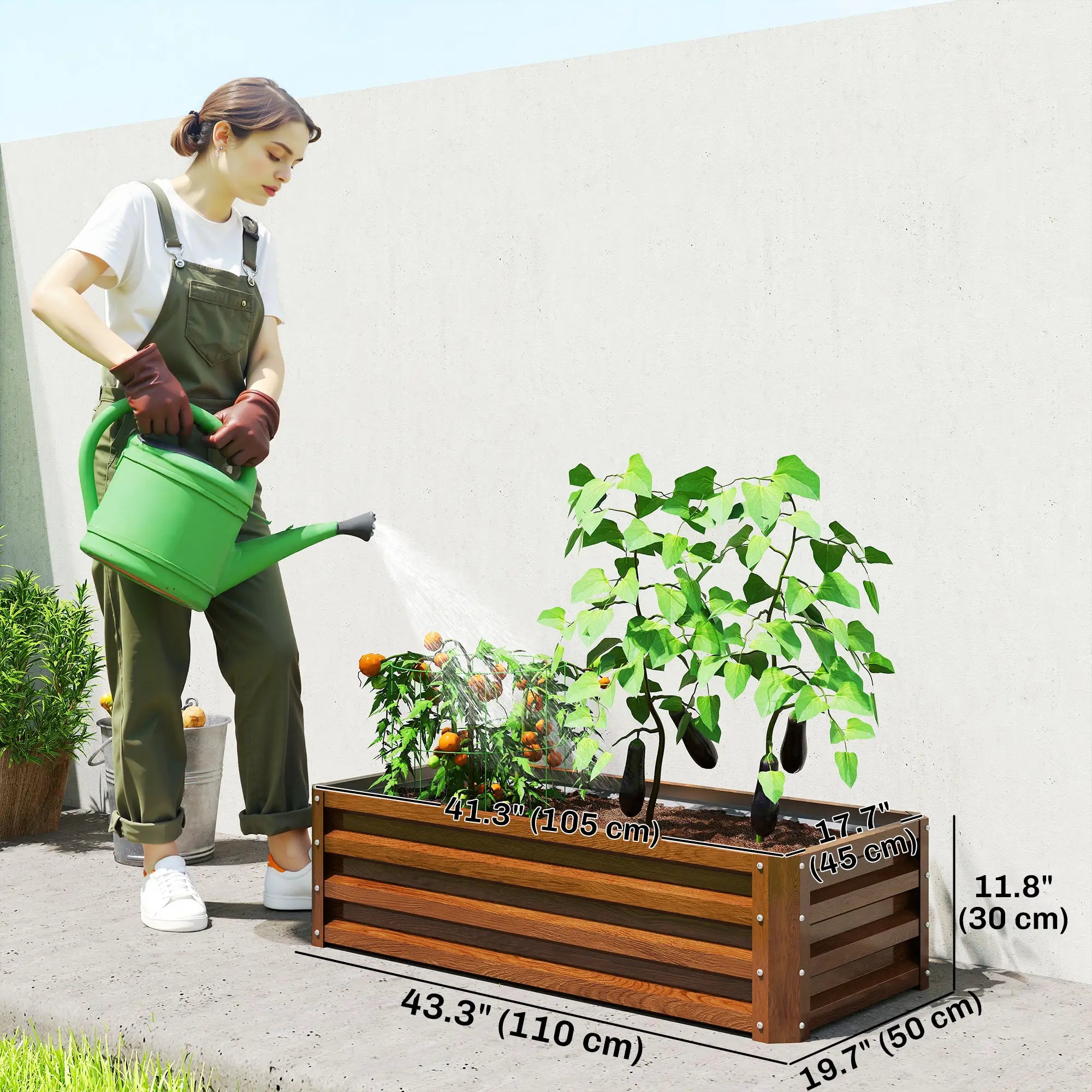 Galvanized Raised Garden Beds, Set of 2, Wood Effect, Brown Galvanized Planter Boxes at Gallery Canada