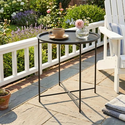 18" Outdoor Side Table, Removable Tray, Folding Legs, Black Patio Side Tables at Gallery Canada