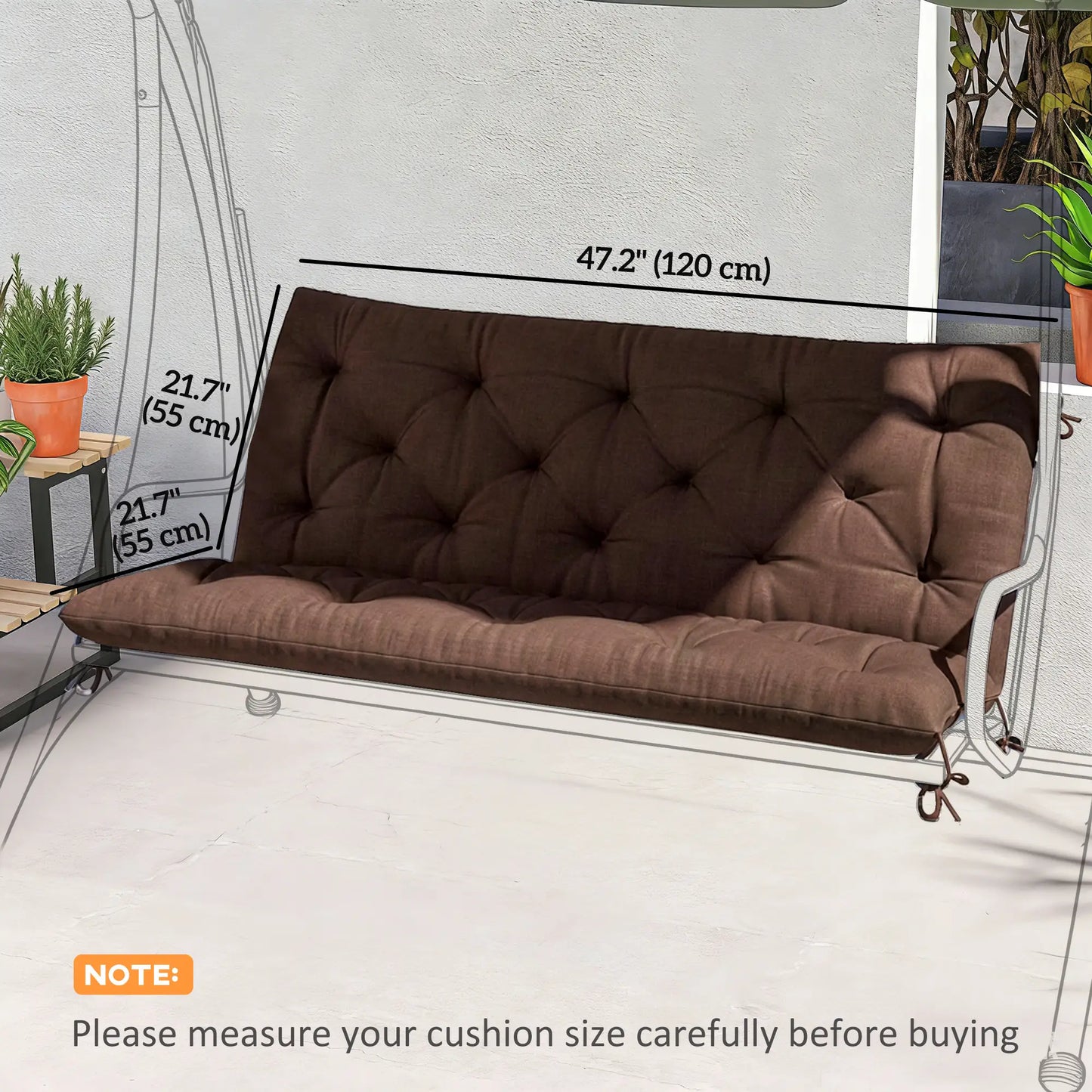 2 Seater Garden Bench Cushion, 47" x 43" x 4", Coffee Patio Chair Cushions at Gallery Canada