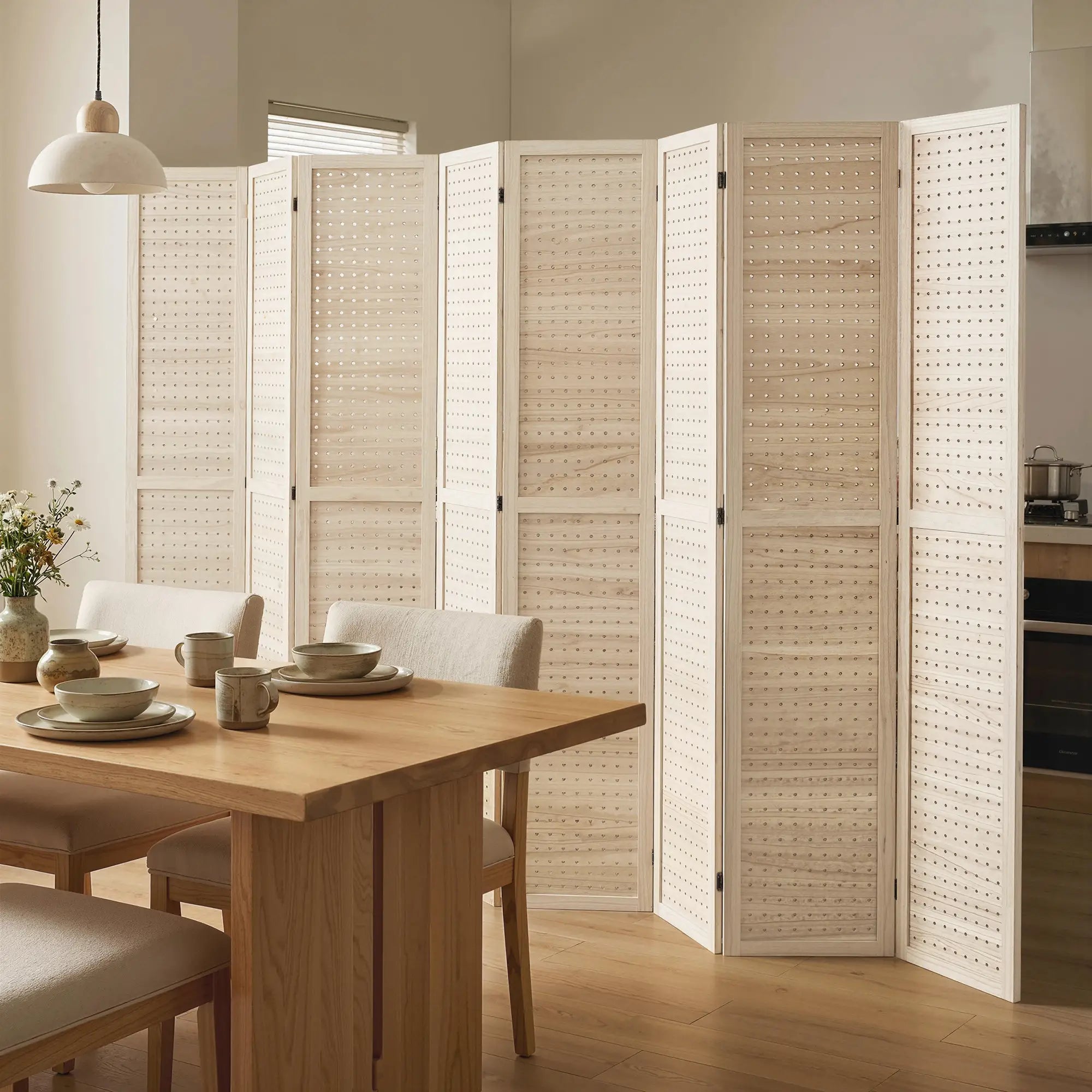 5.6 Ft. 8-Panel Room Divider, Pegboard Privacy Screen, Partition Wall, Natural Room Dividers at Gallery Canada