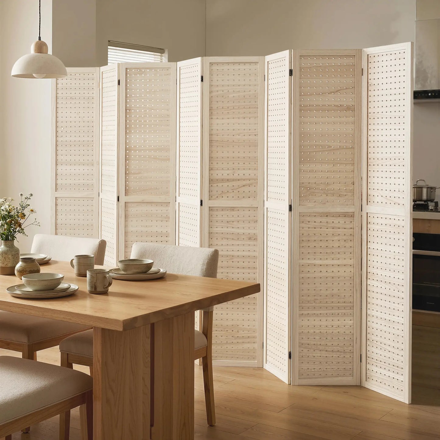 5.6 Ft. 8-Panel Room Divider, Pegboard Privacy Screen, Partition Wall, Natural Room Dividers at Gallery Canada
