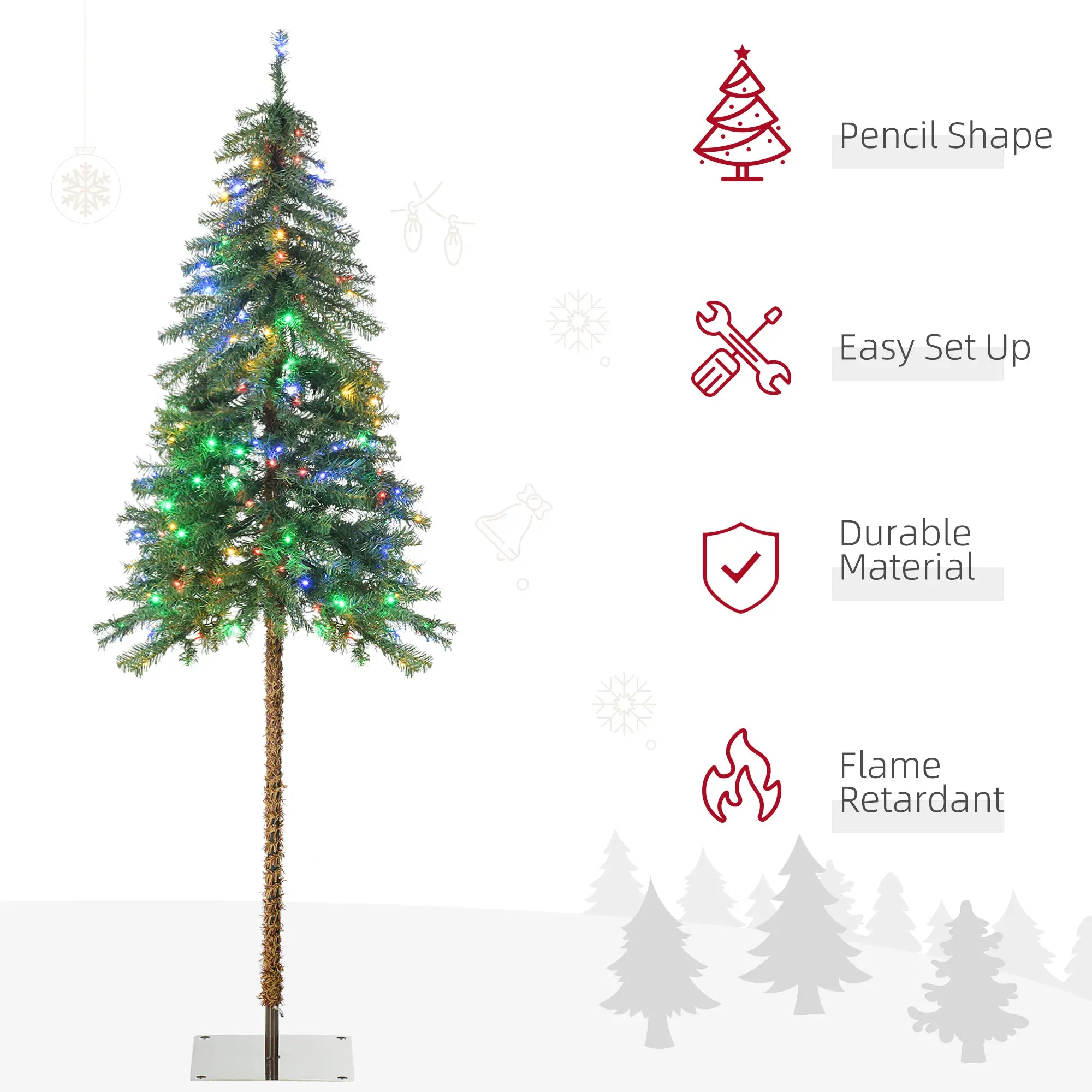 6' Artificial Christmas Tree, Pencil Shape, Steel Base, Warm White or Colorful LED Pencil Christmas Trees at Gallery Canada