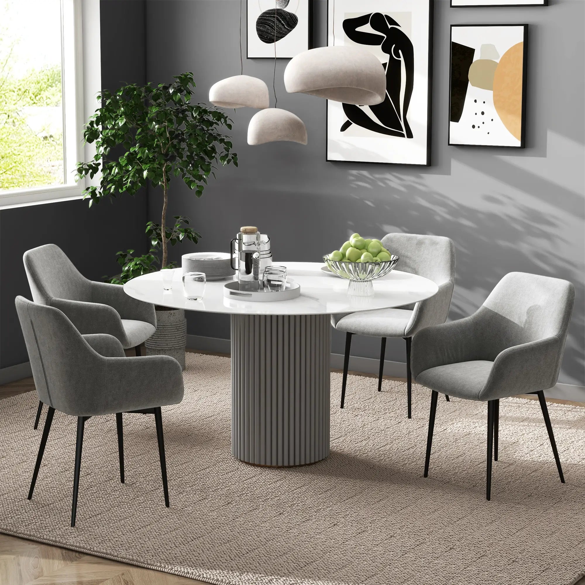 Velvet Fabric Dining Chairs Set of 2, With Backrest and Armrests, Dark Grey Dining Chairs at Gallery Canada
