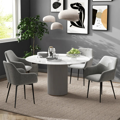 Velvet Fabric Dining Chairs Set of 2, With Backrest and Armrests, Dark Grey Dining Chairs at Gallery Canada
