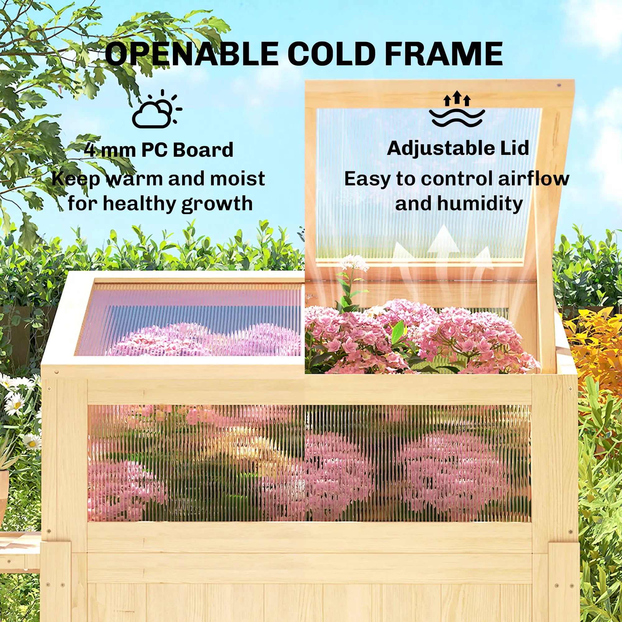 Raised Garden Bed Planter With Cold Frame, Wooden Elevated Planter Box With Folding Side Table And Shelf, Natural Wood Elevated Garden Beds at Gallery Canada