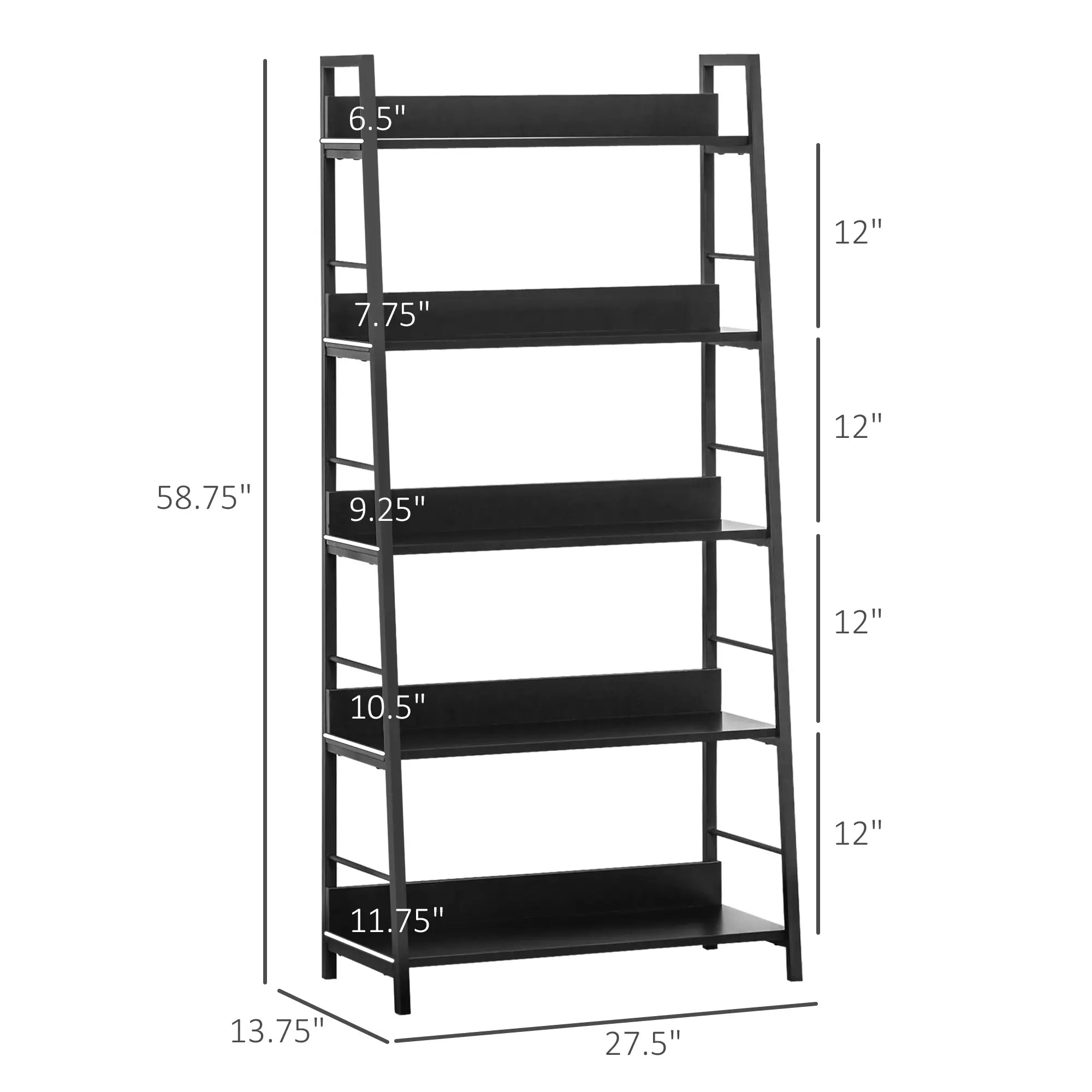 5-Tier Bookshelf, Metal Frame, Wooden Shelves, Living Room Furniture, Black Display Bookshelves at Gallery Canada