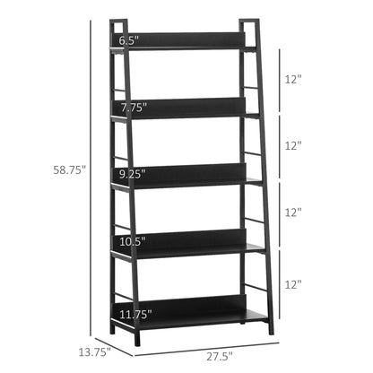 5-Tier Bookshelf, Metal Frame, Wooden Shelves, Living Room Furniture, Black Display Bookshelves at Gallery Canada