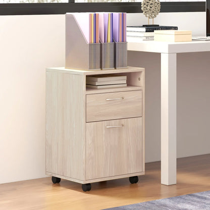 24" Small Filing Cabinet, Open Compartment, Drawer, Wheels, Oak Office Cabinets & Cupboards at Gallery Canada