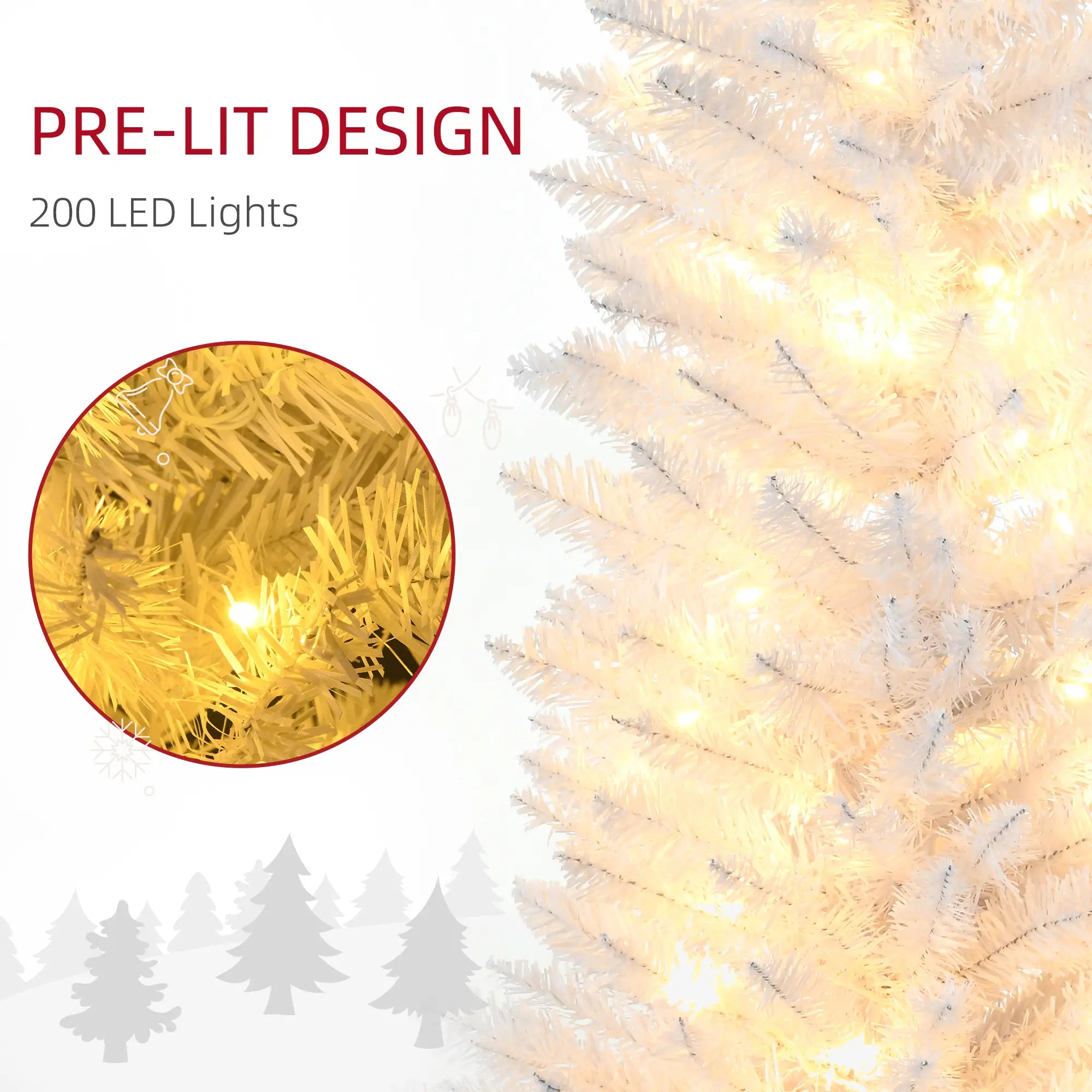 7' Pre Lit Artificial Pencil Christmas Tree, Warm White LED Lights, White Pencil Christmas Trees at Gallery Canada