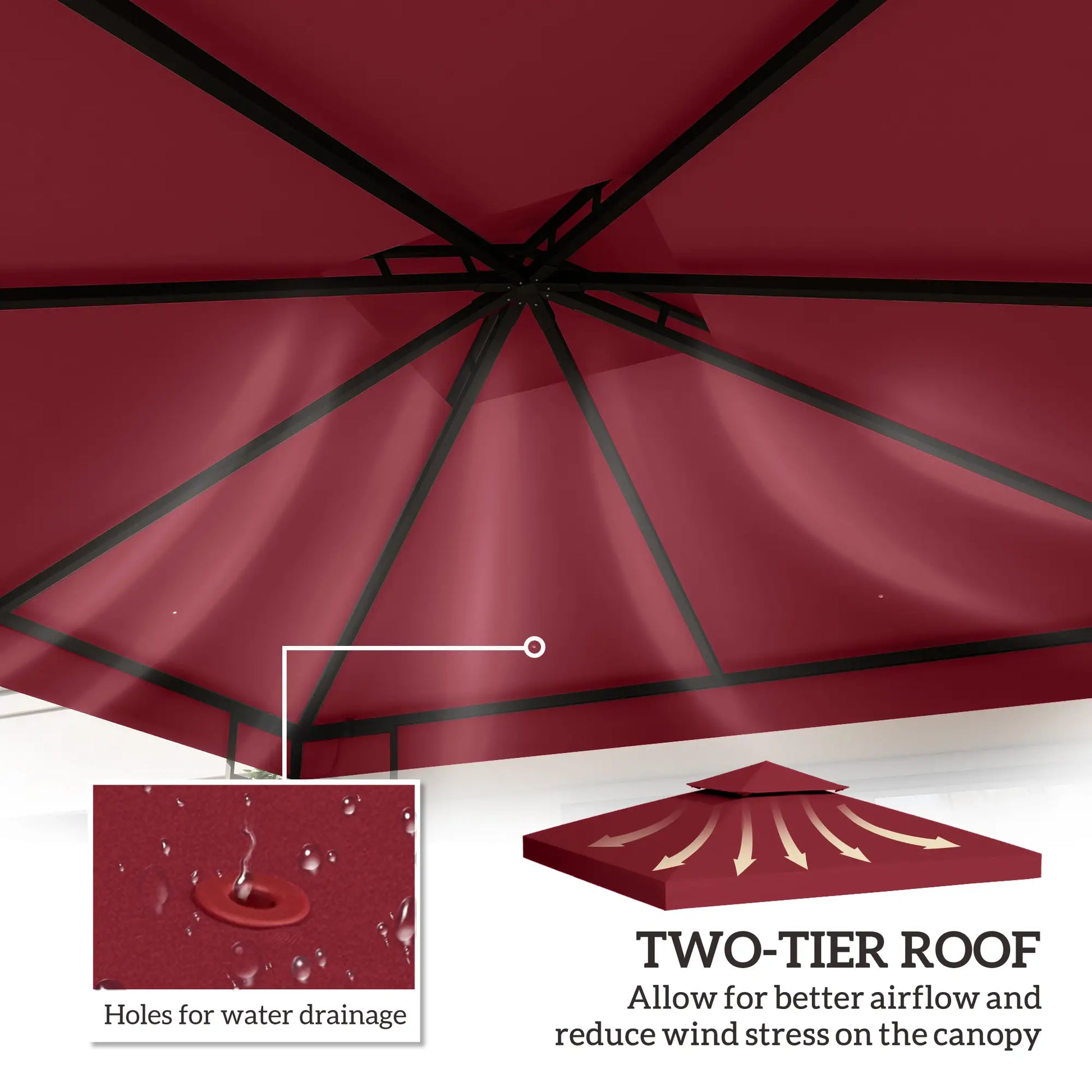 10' x 10' Square 2-Tier Gazebo Canopy Cover, Wine Red Gazebo Canopy Replacement at Gallery Canada