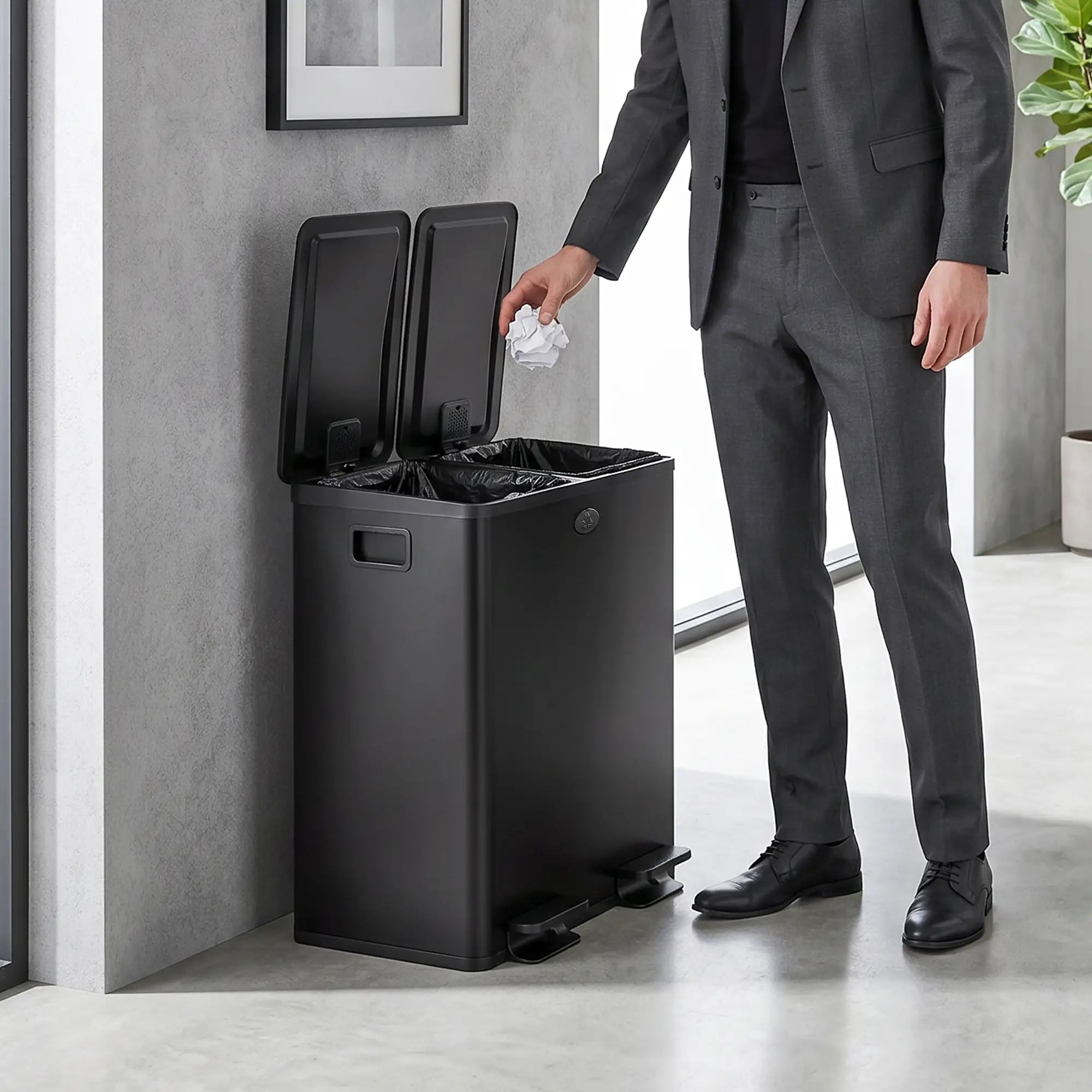 Dual Garbage Bin, Soft Close Trash Can, 2 x 20 Liter, Black Household Supplies at Gallery Canada