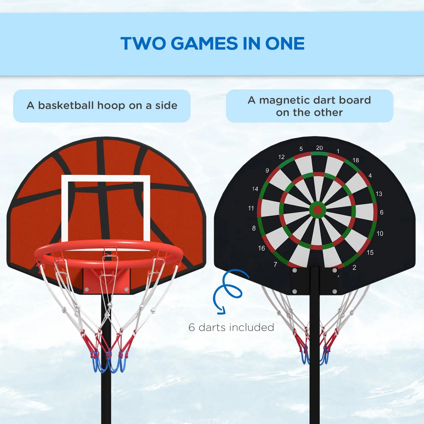 3-5ft Basketball Hoop with Magnetic Dartboard, 15" Backboard, Weighted Base Basketball at Gallery Canada