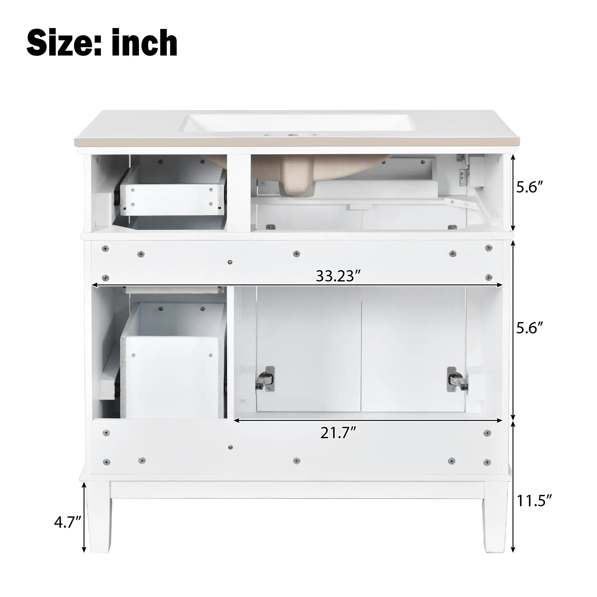 Bathroom Vanity with Ceramic Sink, Soft Close Doors, 4 Drawers, 36