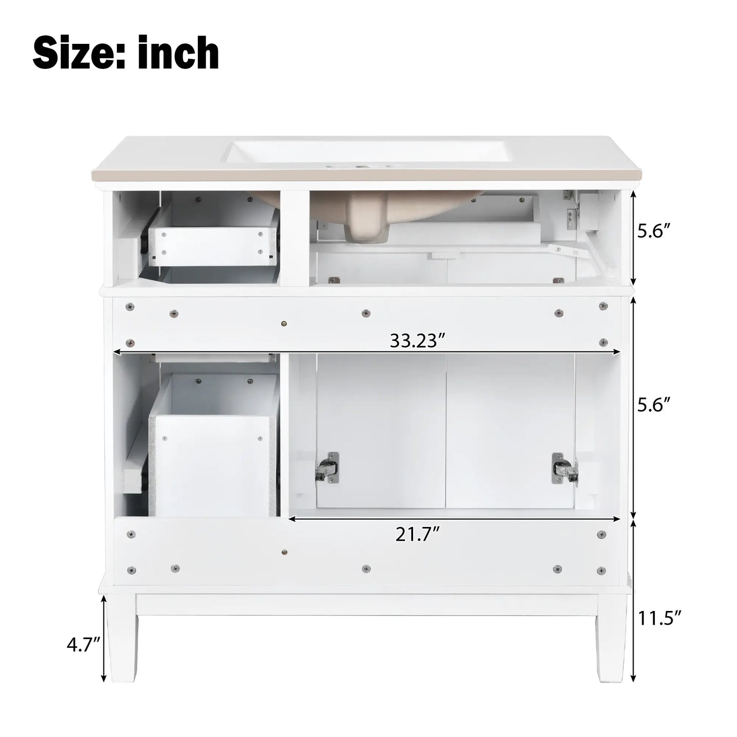 Bathroom Vanity with Ceramic Sink, Soft Close Doors, 4 Drawers, 36" L x 18.5" W x 35" H, White Sink Cabinets at Gallery Canada