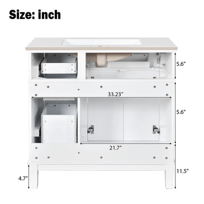 Bathroom Vanity with Ceramic Sink, Soft Close Doors, 4 Drawers, 36" L x 18.5" W x 35" H, White Sink Cabinets at Gallery Canada