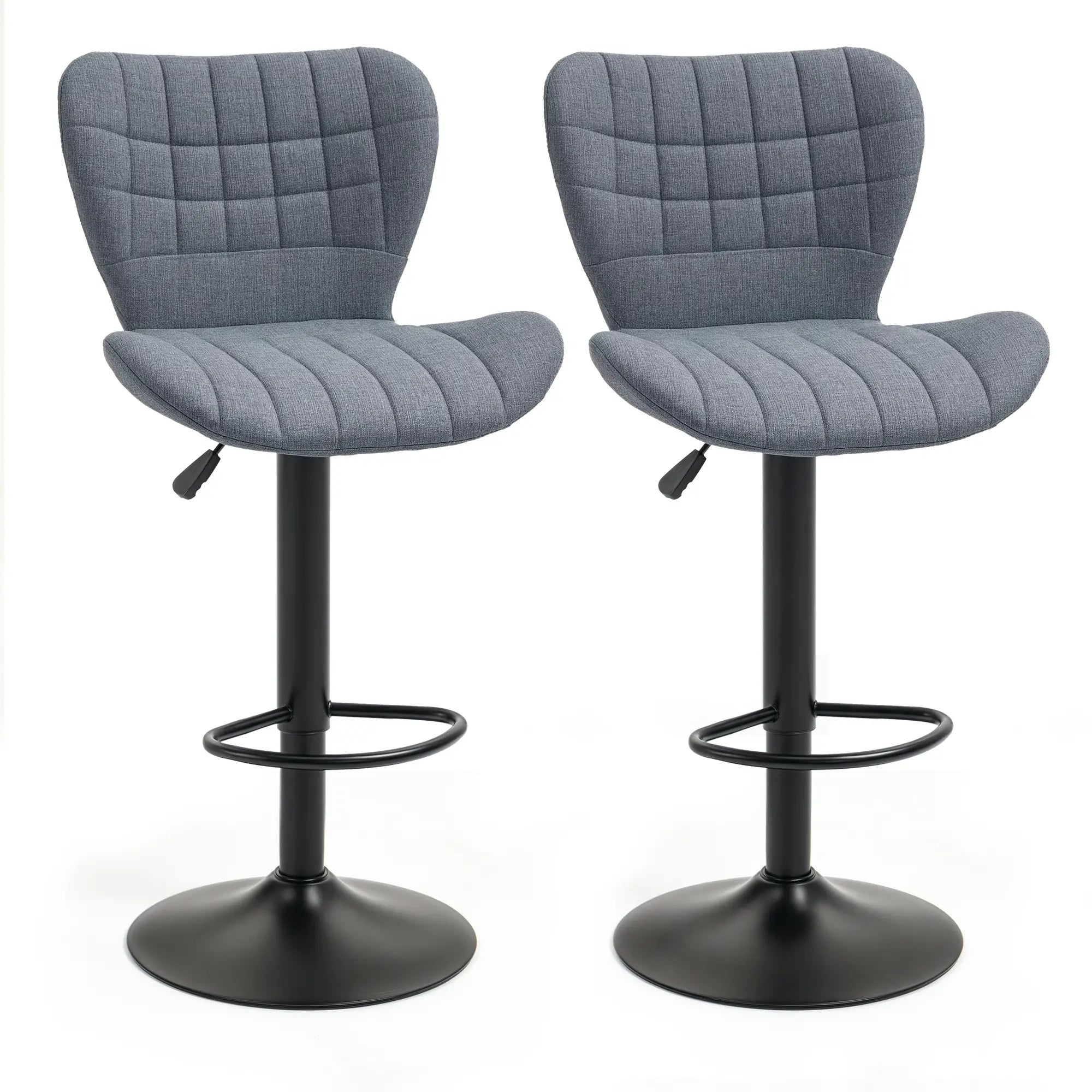 Adjustable Swivel Bar Stools Set of 2, Linen Fabric, Grey Bar Stools Grey at Gallery Canada