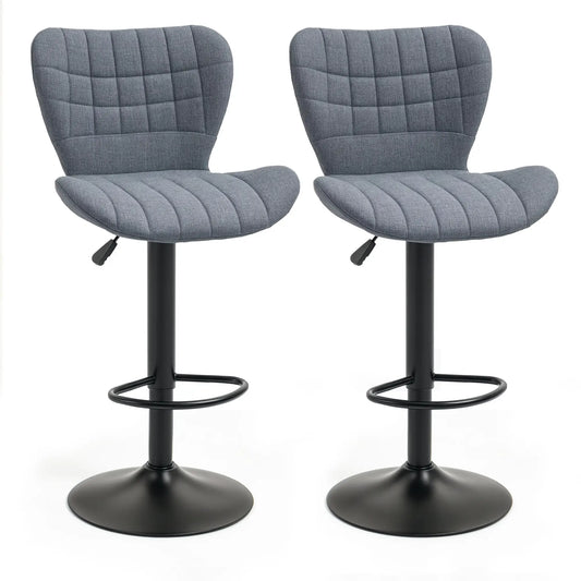 Adjustable Swivel Bar Stools Set of 2, Linen Fabric, Grey Bar Stools Grey at Gallery Canada