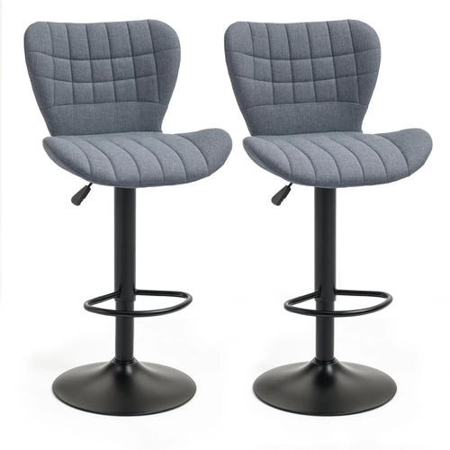 Adjustable Swivel Bar Stools Set of 2, Linen Fabric, Grey