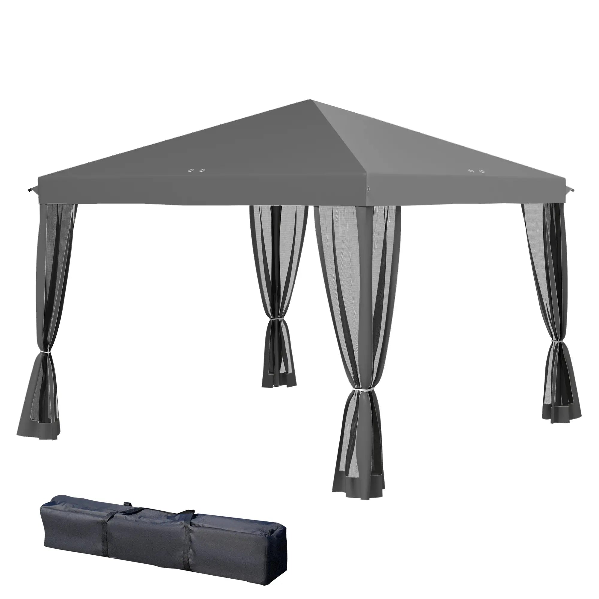 10' x 10' Pop Up Canopy Tent, Foldable With Zipper Mesh Sidewalls, Light Grey Pop Up Canopies Light Grey at Gallery Canada