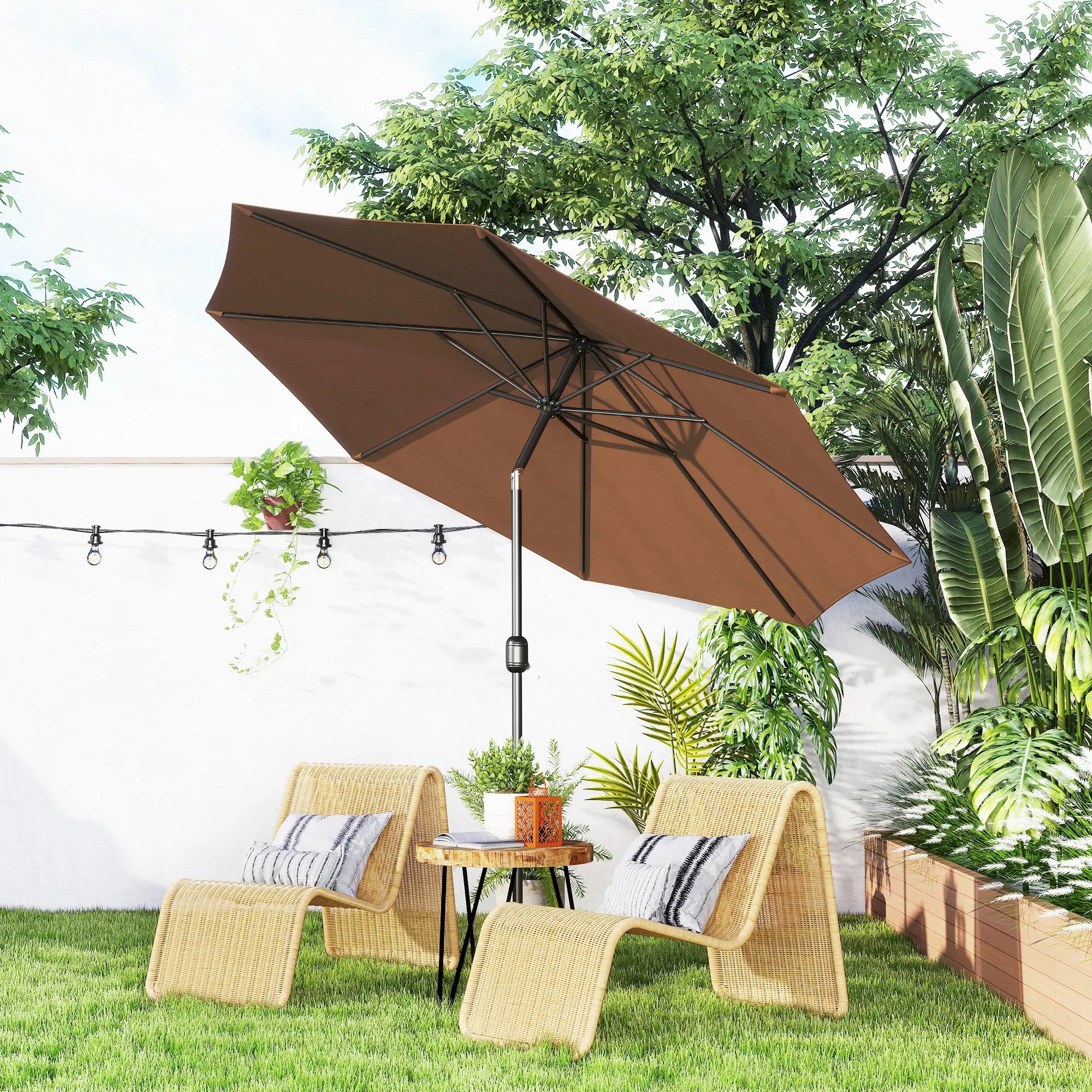 10' x 8' Round Market Umbrella, Crank Handle, Tilt, Outdoor Parasol Sun Umbrellas at Gallery Canada