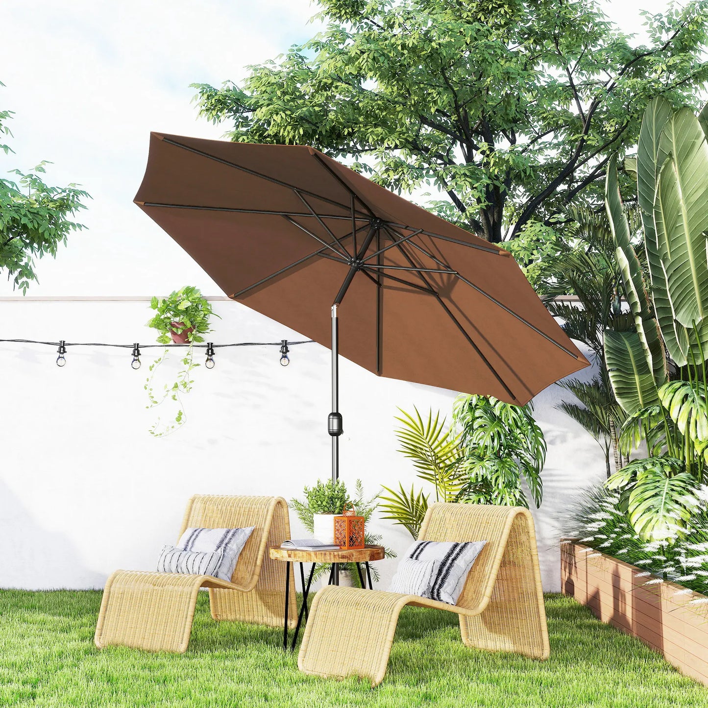 10' x 8' Round Market Umbrella, Crank Handle, Tilt, Outdoor Parasol Sun Umbrellas at Gallery Canada