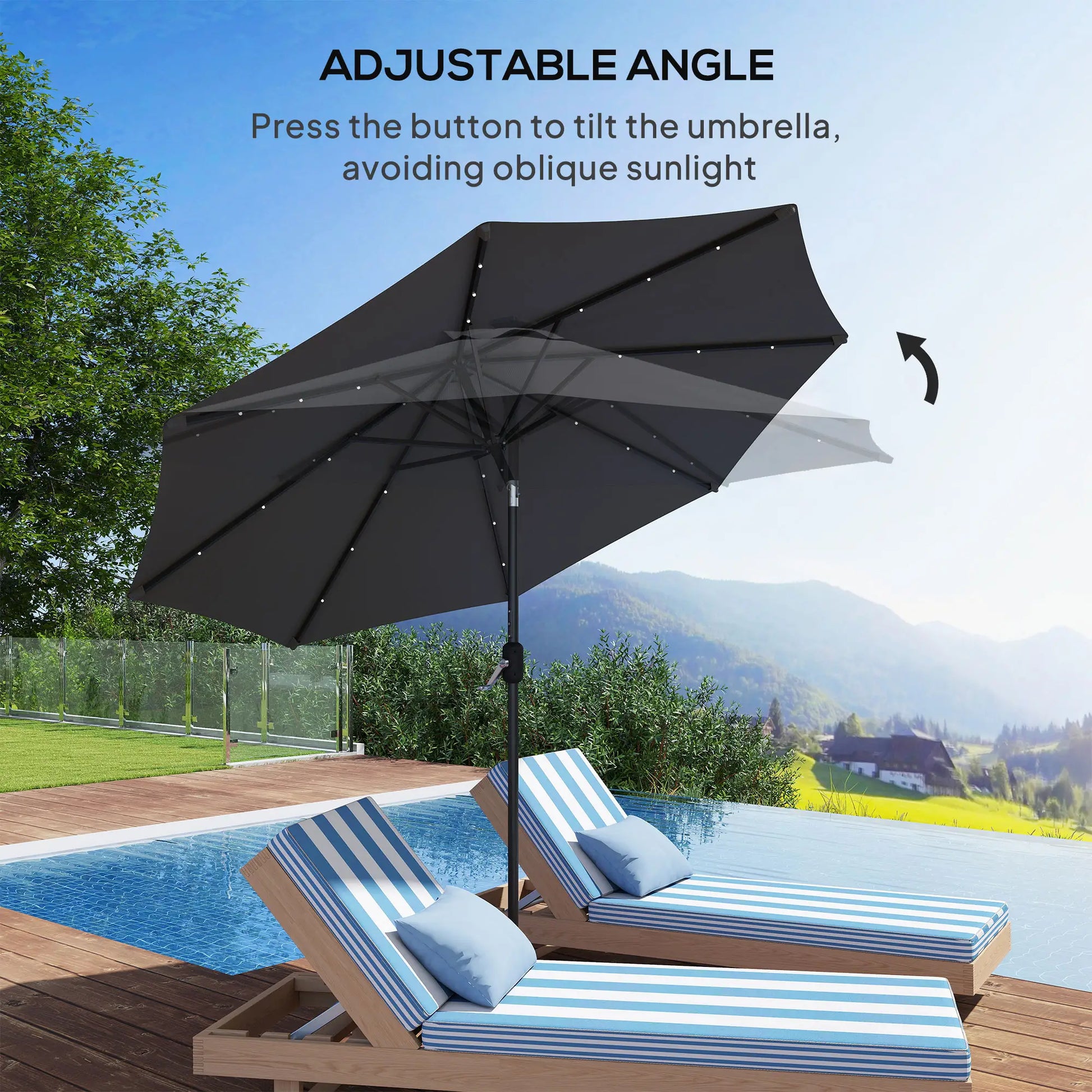 8.8 ft Solar Patio Umbrella, Adjustable LED Lights, Dark Grey Sun Umbrellas at Gallery Canada