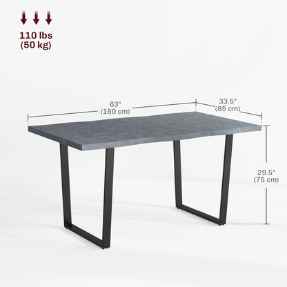 63" Industrial Kitchen Table, Wave-Edged Tabletop, Steel Legs, Cement Grey Dining Tables at Gallery Canada