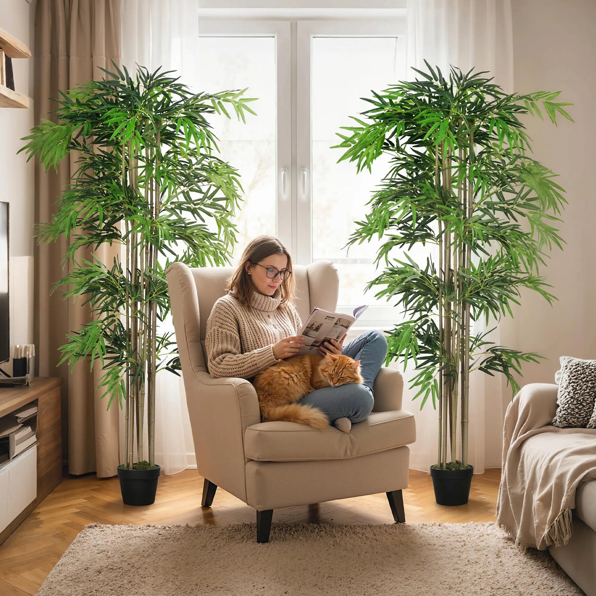 6FT Artificial Bamboo Tree Set Of 2, 1530 Leaves, Green Artificial Trees at Gallery Canada