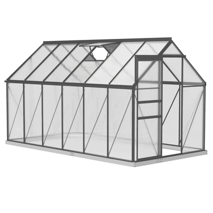 6' x 12' x 6.5' Polycarbonate Greenhouse, Walk-in, Adjustable Roof Vent, Sliding Door, Charcoal Grey Walk In Greenhouses at Gallery Canada
