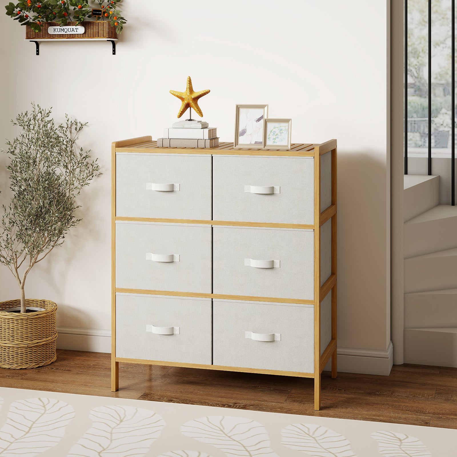 Fabric Dresser with 6 Drawers with 6 Folding Fabric Bins for Bedroom Living Room, Natural Dressers & Chests at Gallery Canada
