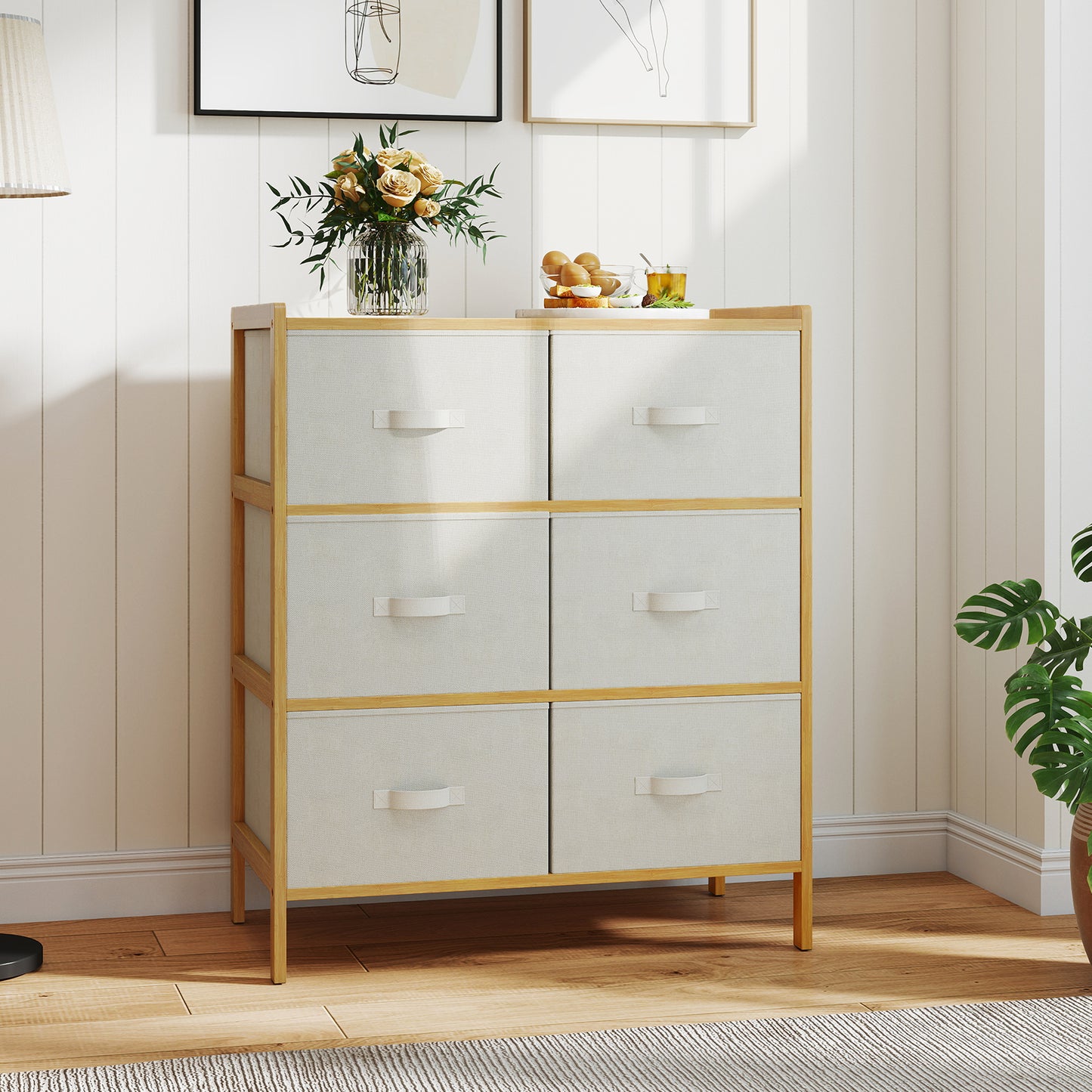 Fabric Dresser with 6 Drawers with 6 Folding Fabric Bins for Bedroom Living Room, Natural Dressers & Chests at Gallery Canada