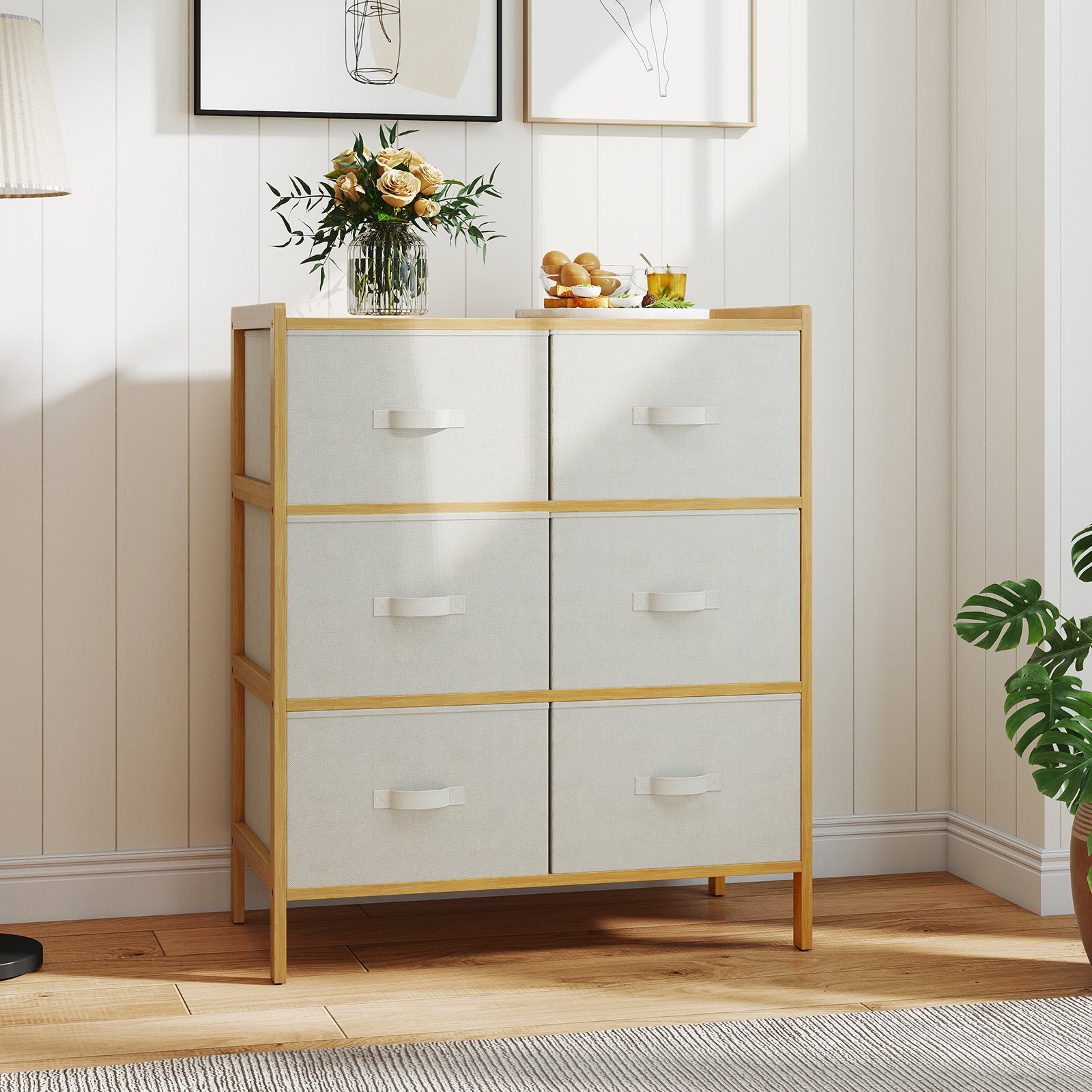 Fabric Dresser with 6 Drawers with 6 Folding Fabric Bins for Bedroom Living Room, Natural Dressers & Chests at Gallery Canada
