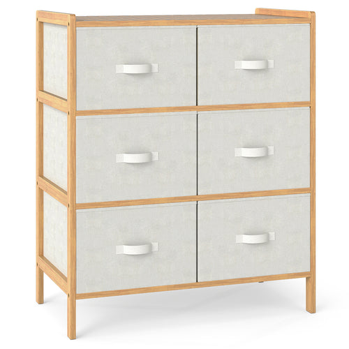 6 Drawer Fabric Dresser, 6 Folding Bins, Natural