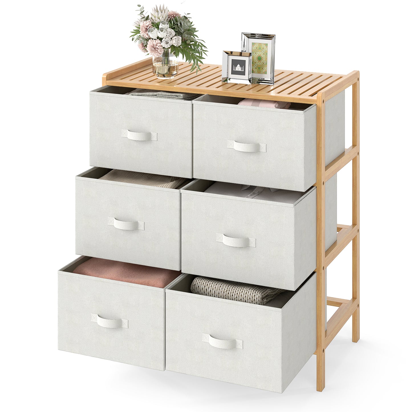 Fabric Dresser with 6 Drawers with 6 Folding Fabric Bins for Bedroom Living Room, Natural Dressers & Chests at Gallery Canada