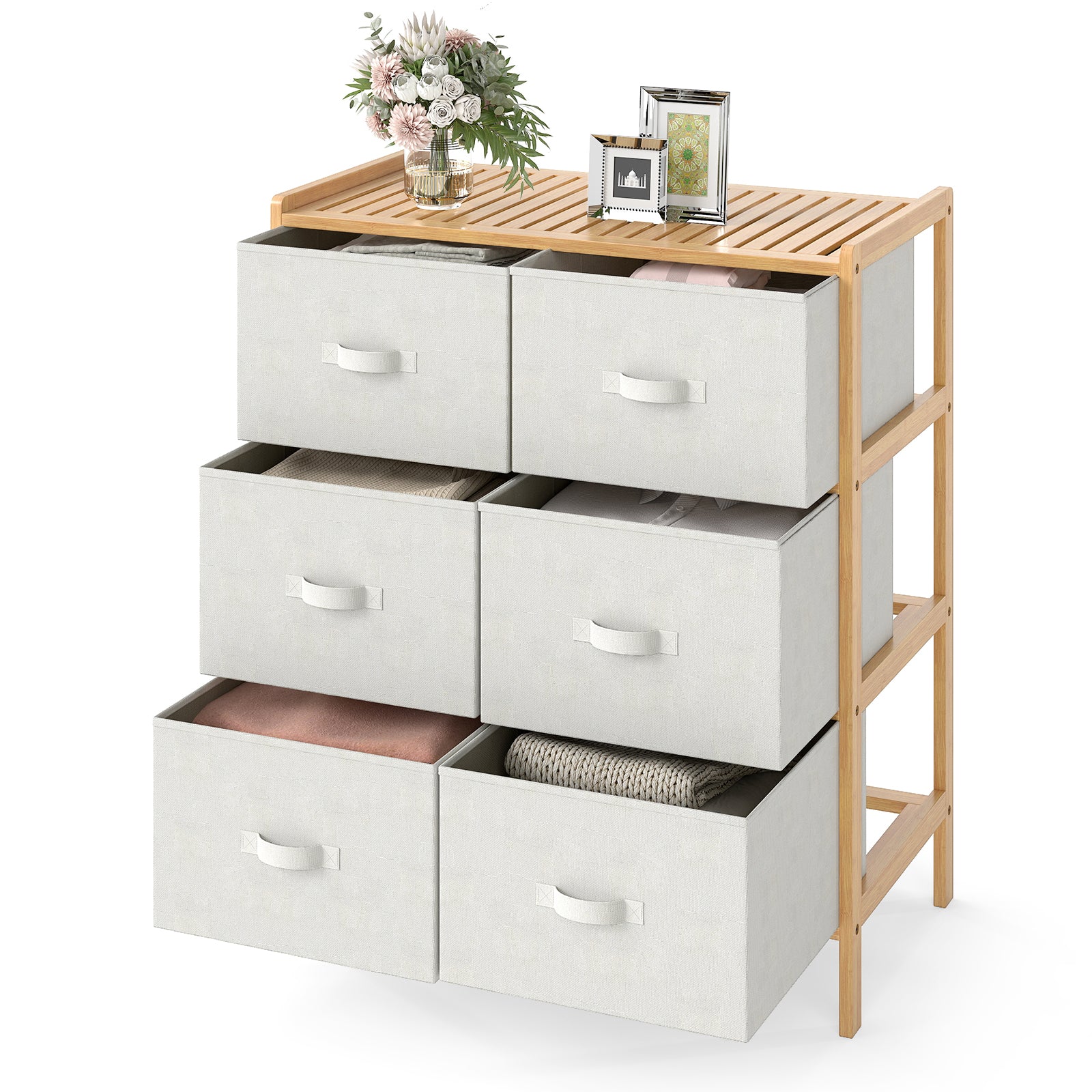 Fabric Dresser with 6 Drawers with 6 Folding Fabric Bins for Bedroom Living Room, Natural Dressers & Chests at Gallery Canada