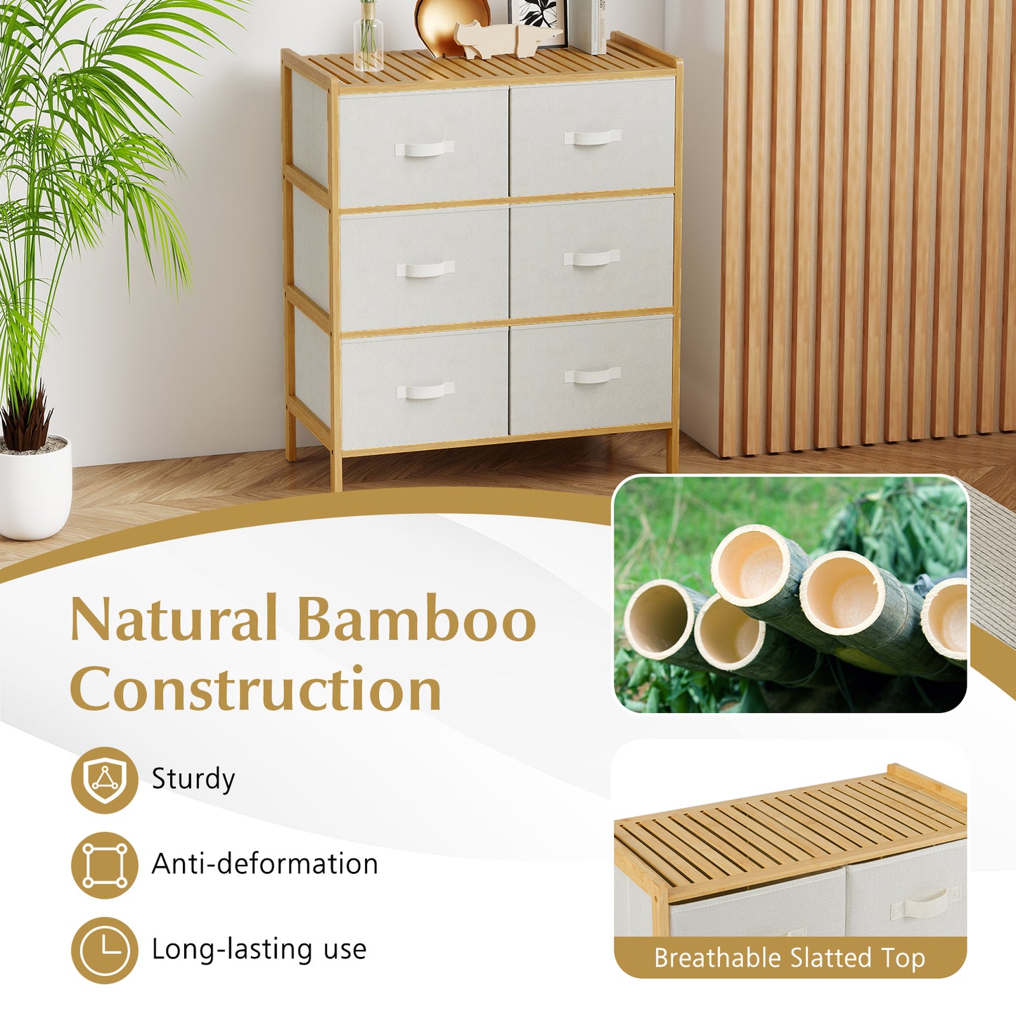 Fabric Dresser with 6 Drawers with 6 Folding Fabric Bins for Bedroom Living Room, Natural Dressers & Chests at Gallery Canada