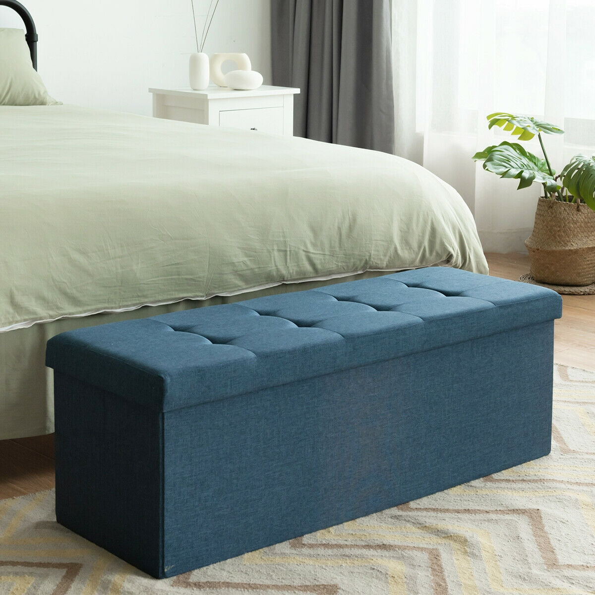 Fabric Folding Storage Bed End Bench, Navy Shoe Racks & Storage Benches at Gallery Canada