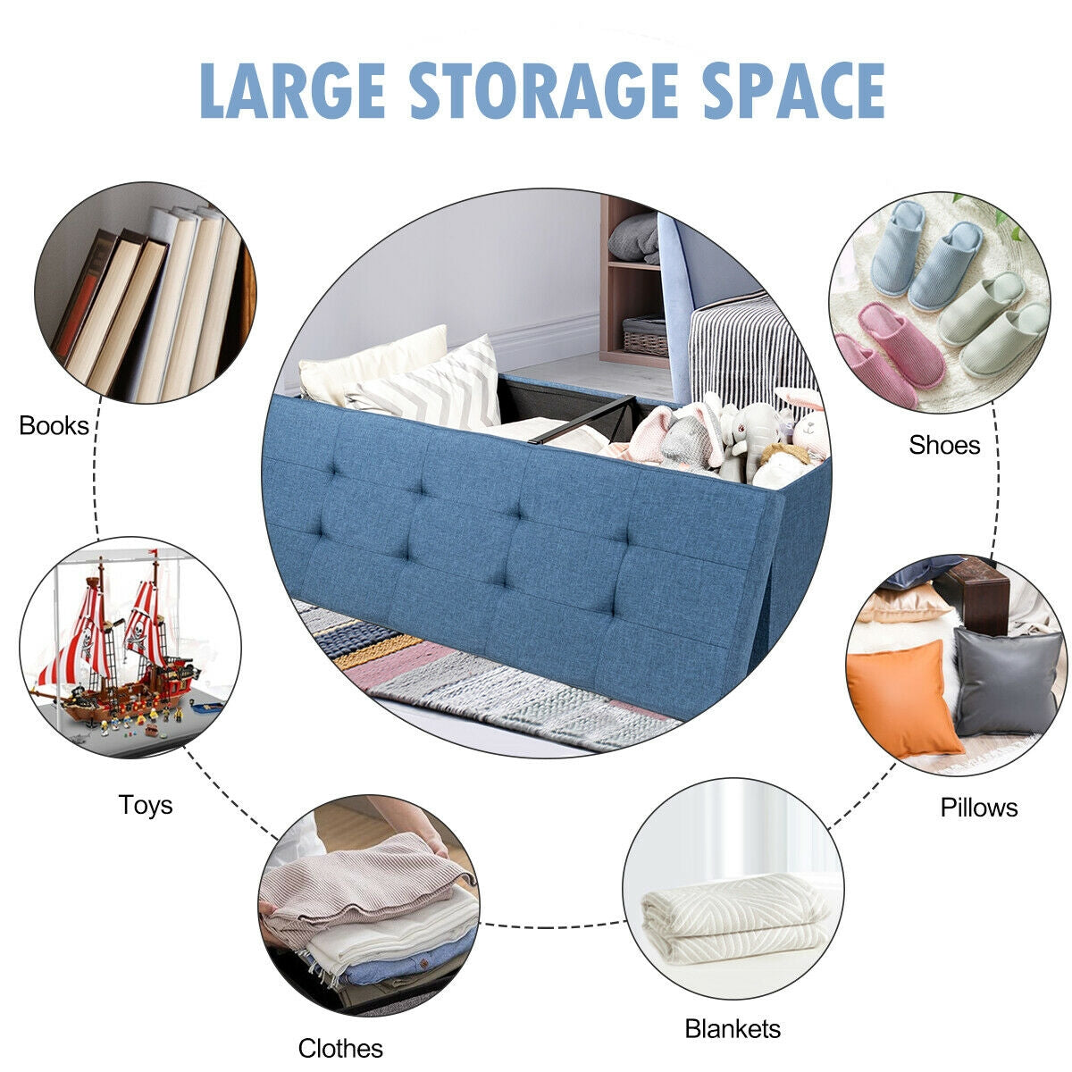 Fabric Folding Storage Bed End Bench, Navy Shoe Racks & Storage Benches at Gallery Canada
