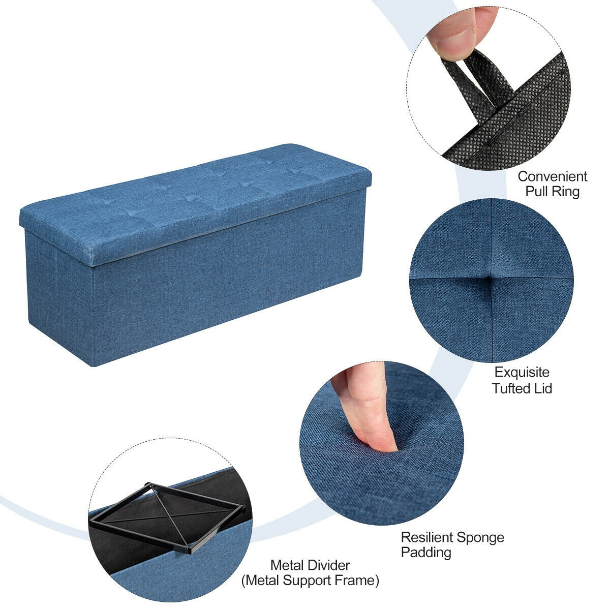 Fabric Folding Storage Bed End Bench, Navy Shoe Racks & Storage Benches at Gallery Canada