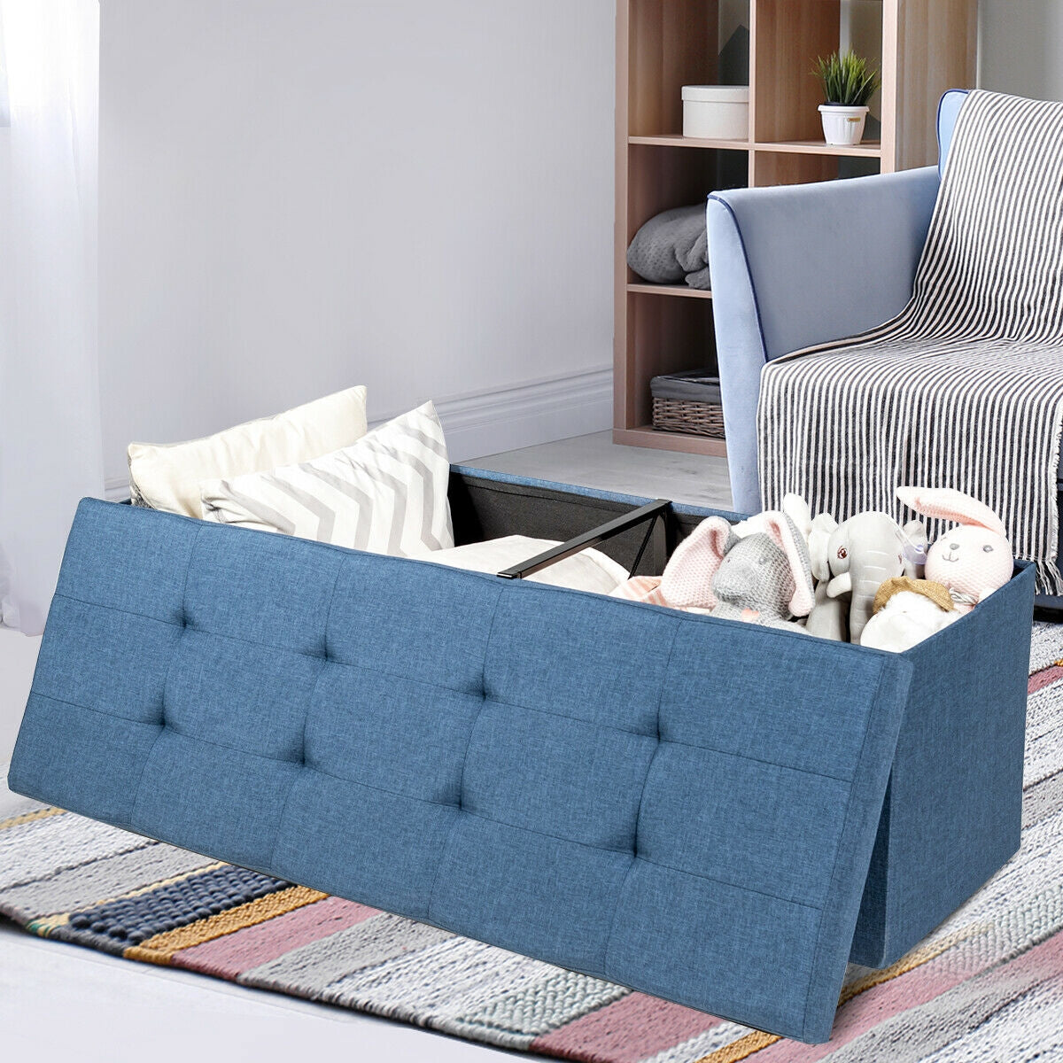 Fabric Folding Storage Bed End Bench, Navy Shoe Racks & Storage Benches at Gallery Canada