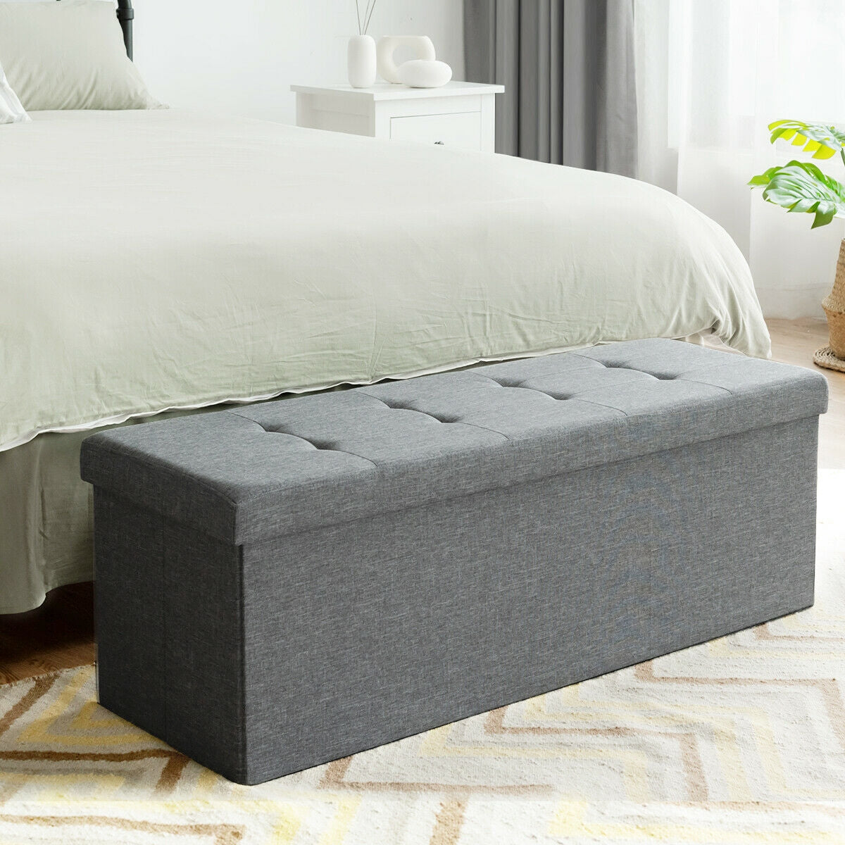 Fabric Folding Storage Bed End Bench, Light Gray Shoe Racks & Storage Benches at Gallery Canada