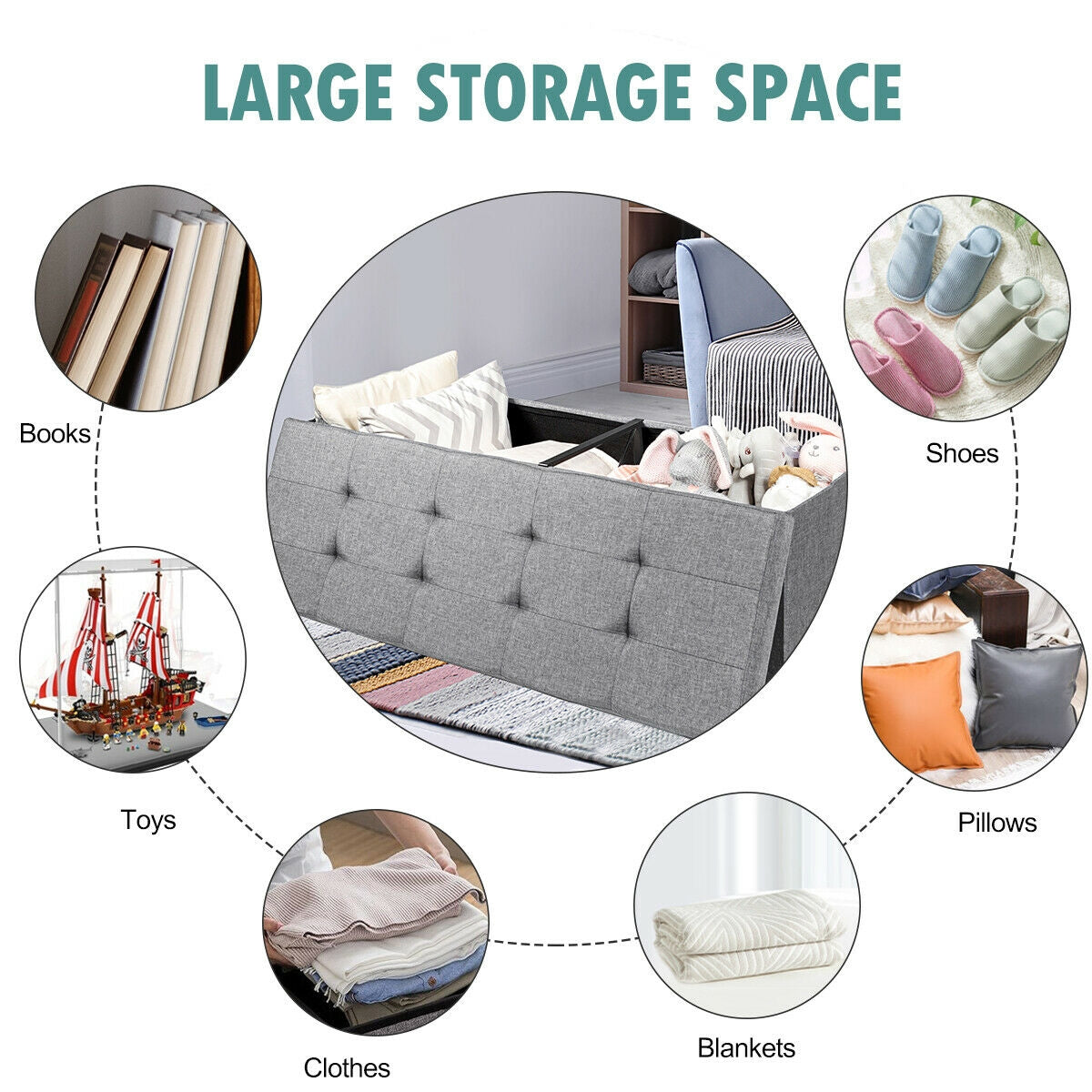 Fabric Folding Storage Bed End Bench, Light Gray Shoe Racks & Storage Benches at Gallery Canada
